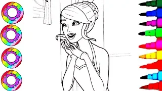 Colourings Drawings Disney's Barbie with horse and Princess Rainbow Dress Compilation Coloring Pages