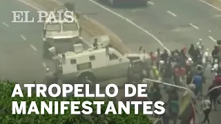 Una tanqueta atropella a manifestantes cerca de base militar en Caracas