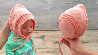 Чепчик от завязки до завязки спицами 🐭 Baby hat Tie-to-Tie knitting pattern
