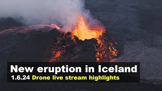 New drone footage from the volcano eruption in Iceland, live stream highlights (1.6.24)