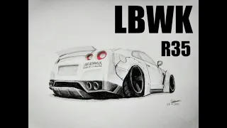 Liberty Walk GTR R35 speed pencil drawing