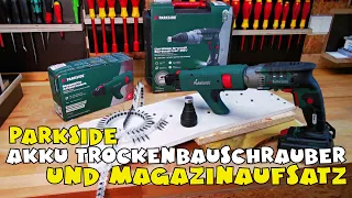 PARKSIDE® 20 V Akku-Trockenbauschrauber PTBSA 20-Li A1 und Magazin-Aufsatz PMA 55 A1