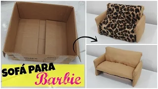 Sofá Simples e Fácil 3 Lugares para Barbie com Caixa de Papelão