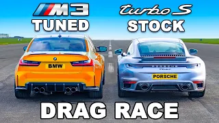 750hp BMW M3 v Porsche 911 Turbo S: DRAG RACE