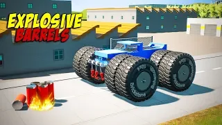 Explosive Barrels against Lego Vehicles | Brick Rigs