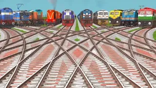 TENS TRAINS CROSSING AT CURVED DAIMOND RISKY RAILROAD TRACKS/ simulator new update/#railway