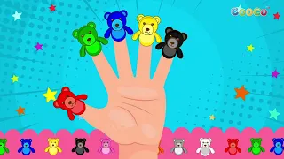 Colour Finger Family Teddy Song, Red, Green, Blue, Yellow, Black | Cooco TV | Nursery Rhymes