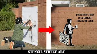 Painting a stencil of a boy painting a stencil