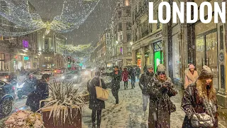 London SNOW Walk ⛄ Snowing Central London 2022 | London Best Christmas Lights tour in Snow