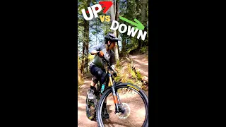 Mountain Bikers Climbing Uphill vs Riding Downhill