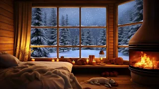 Snowy Evening Relaxation - Fireplace Crackles and Wind Whispers