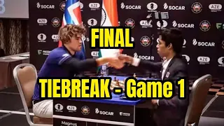 FINAL | TIEBREAK G1 Praggnanandhaa vs Carlsen | FIDE World Cup (2023)