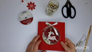 Новогодняя открытка своими руками - шейкер из пластиковой крышки / DIY Christmas card