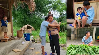 A single father, picking vegetables to sell at the market, took his daughter to his wife's house