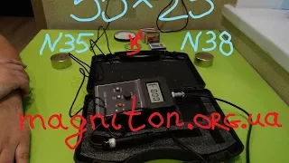 Determination of difference in magnetized of N38 and N35 of magnets  of size 55x25 mm