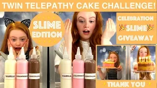 TWIN TELEPATHY CAKE CHALLENGE SLIME EDITION!!  | 100K SLIME GIVEAWAY #2 | Ruby and Raylee