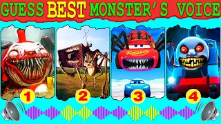 Guess Monster Voice Choo Choo Charles, Megahorn, McQueen Eater, Spider Thomas Coffin Dance