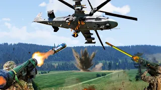 Russian KA-52 Attack Helicopter Shot Down By Anti-Tank Missile JAVELIN and STINGER | MILSIM ARMA 3