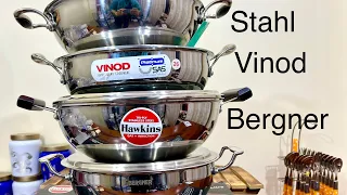 🛍Best stainless steel Kadai🛍 Hawkins Vs Vinod Vs Bergner Vs Stahl  Triply Steel kadai in India