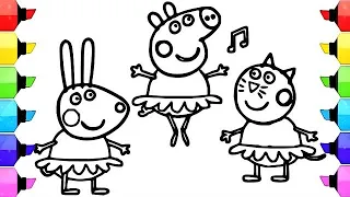 Peppa pig cartoon drawing and dibujos painting and colouring tutorials for easy method