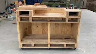 The Idea Of Making Smart Wood For Workshop From Used Pallet // DIY Drill Press Stand with Storage