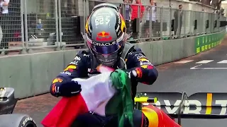 Checo Pérez celebra victoria en Monaco