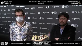 Levon Aronian and Hikaru Nakamura after Game 2 of the FIDE Grand Prix Berlin Final