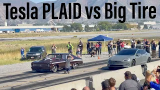 DRAG RACE : TESLA PLAID gets smoked by Big Tire Car | Utah Festival of Speed #TeslaPlaid