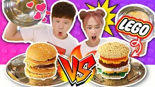 [레고음식 VS 실제음식] 지니와 강이 랜덤 뽑기 게임 챌린지 LEGO FOOD or REAL FOOD Challenge