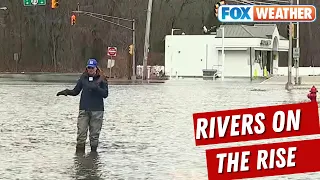 Heavy Rain Over Snowpack Causing Significant River Flooding In New Jersey