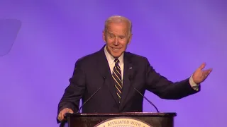 Biden jokes about giving hugs in pro-union speech