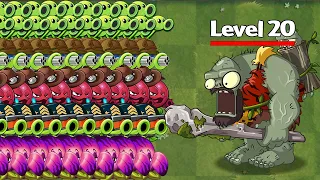 PvZ 2 Hard Challenge - 50 Plants Max Level Power up Vs Jurassic Gargantuar Zombie Level 20