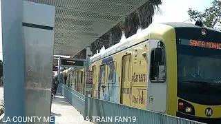 LACMTA METRO E LINE TRAIN ARRIVING &  DEPARTING FROM EXPO/CRENSHAW STATION