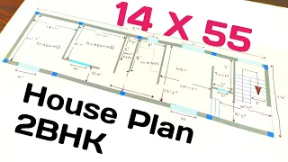 14 x 55 || House Plan Layout || 2BHK with Pooja Room, 770 sq ft ||