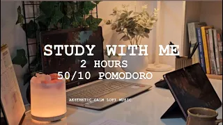 STUDY WITH ME 2 HOURS | 50/10 POMODORO | AESTHETIC~CALM LOFI MUSIC 🎧 🦢 ☕️