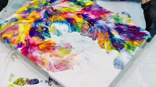 Acrylic pour painting using hairdryer ~MUST SEE  MY BEST EVER 🤩COLOUR FILLED RAINBOW colours wave