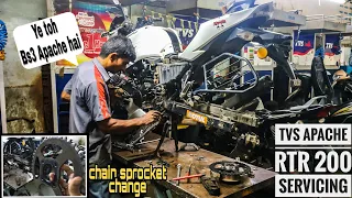 TVS Apache 200 4v || Chain Sprocket replace || Full Servicing