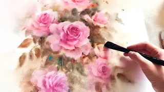 How To Paint Pink Roses Watercolor Tutorial | Wet-On-Wet Technique