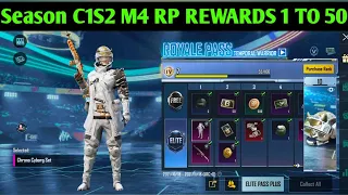 UPGRADE ROYAL PASS C1S2 M4 IN PUBG MOBILE AND BGMI | SEASON C1S2 M4 REWARDS 1 TO 50 RP