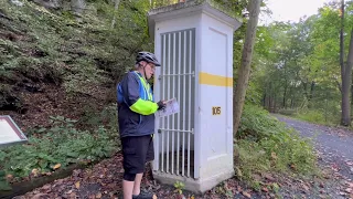 Abandoned railroad phone booth near Slatington, PA - D & L trail with some humor ￼