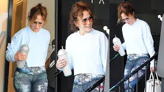 Jennifer Lopez smiles as she leaves gym in the Los Angeles