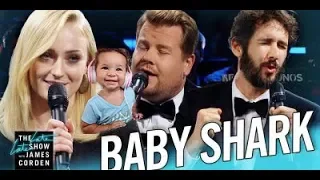 The Biggest 'Baby Shark' Ever Baby Reaction| James Corden, Sophie Turner, & Josh Groban