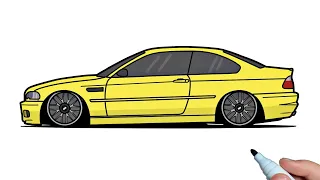 How to draw a BMW M3 E46 step by step (on the side)