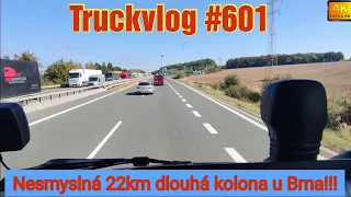 Truckvlog #601, zapomněl jsem složit palety, nesmyslná 22km dlouhá kolona před Brnem!