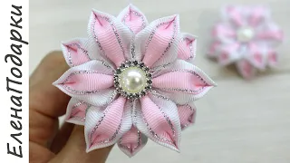 Цветок из лент сделала из репсовых лент с люрексом / Flor de fita / DIY / ЕленаПодарки МК