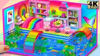 Build Rainbow Aquarium Around Miniature House from Cardboard for a Family ❤️ DIY Miniature House