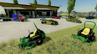 Mowing race car dealership with tons of expensive cars | Farming Simulator 22