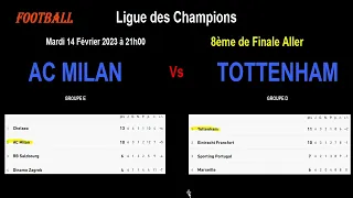 AC MILAN - TOTTENHAM : 8ème de Finale Aller de la Ligue des Champions, match du 14/02/2023