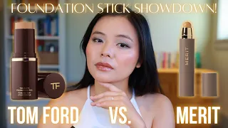 TOM FORD vs. MERIT BEAUTY FOUNDATION STICK | Side-by-Side Comparison & Wear Test