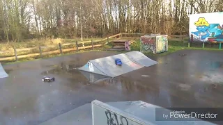 Traxxas skatepark takeover. RC car jumps.